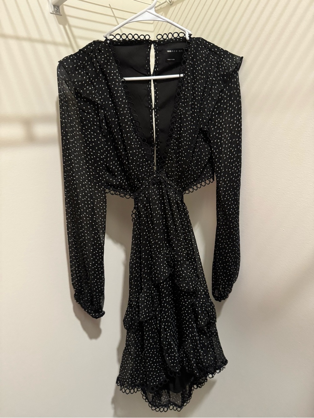 ASOS Black Polka Dot Long-Sleeve Tie-Front Mini Dress